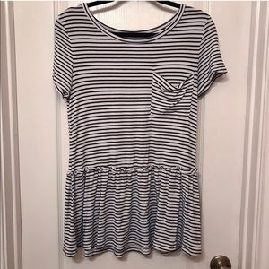 Striped Dropped Waist Ruffle Hem Top